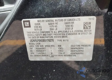 2014 Chevrolet Equinox 1Lt из США, поврежденный, VIN 2GNFLFEK5E6179270